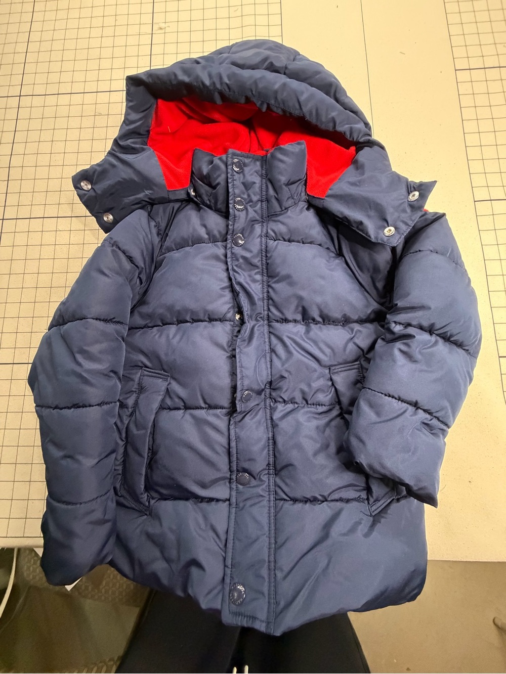 GAP Navy Blue Puffer Jacket with Red Hood Lining